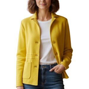 Talbots S Petite Yellow Sweater Blazer Knit Merino Wool Preppy